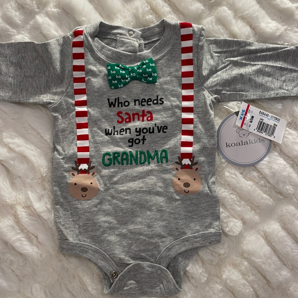 NWT Christmas Santa and Grandma onesie. 0-3M